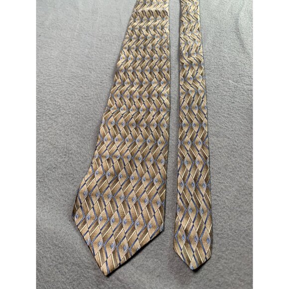 Stafford Mens Tie Brown Blue Diamond Pattern Wide Necktie - Picture 5 of 5